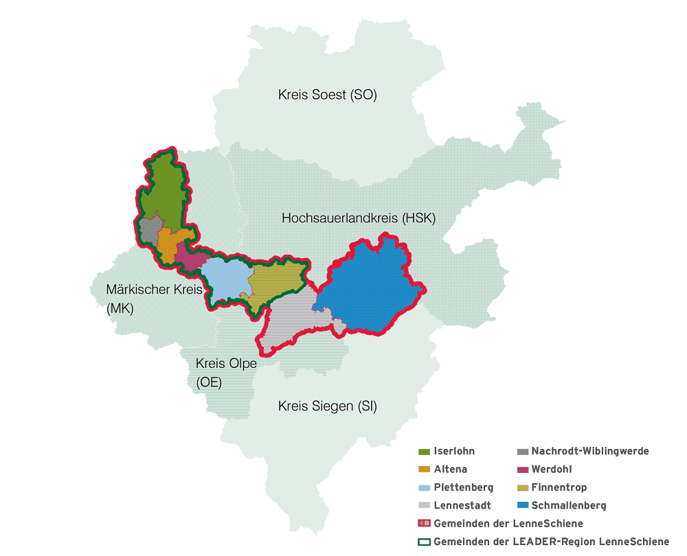 Karte über die Lage der REGIONALE LenneSchiene